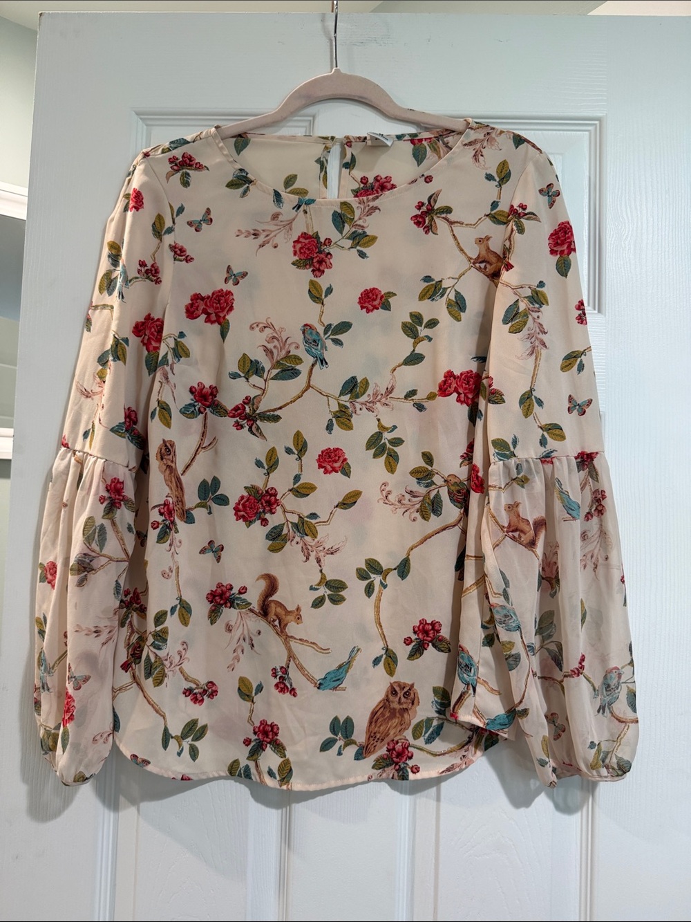 Disney- LC  Cream Blouse with Red Floral & Blue Bird Print